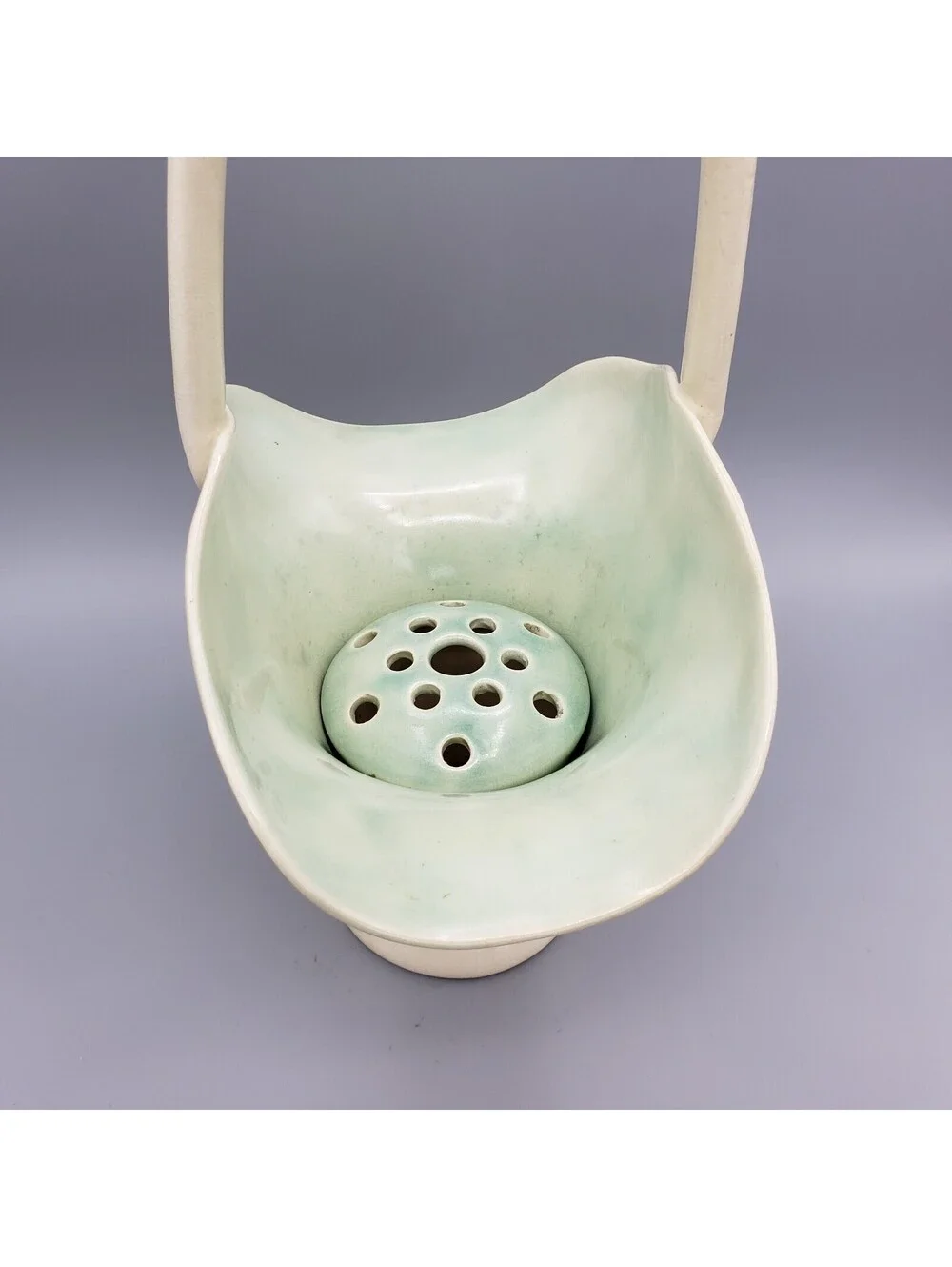 VTG E. Radford Pottery Flower Basket with Frog Hand Painted England Ceramic Vase